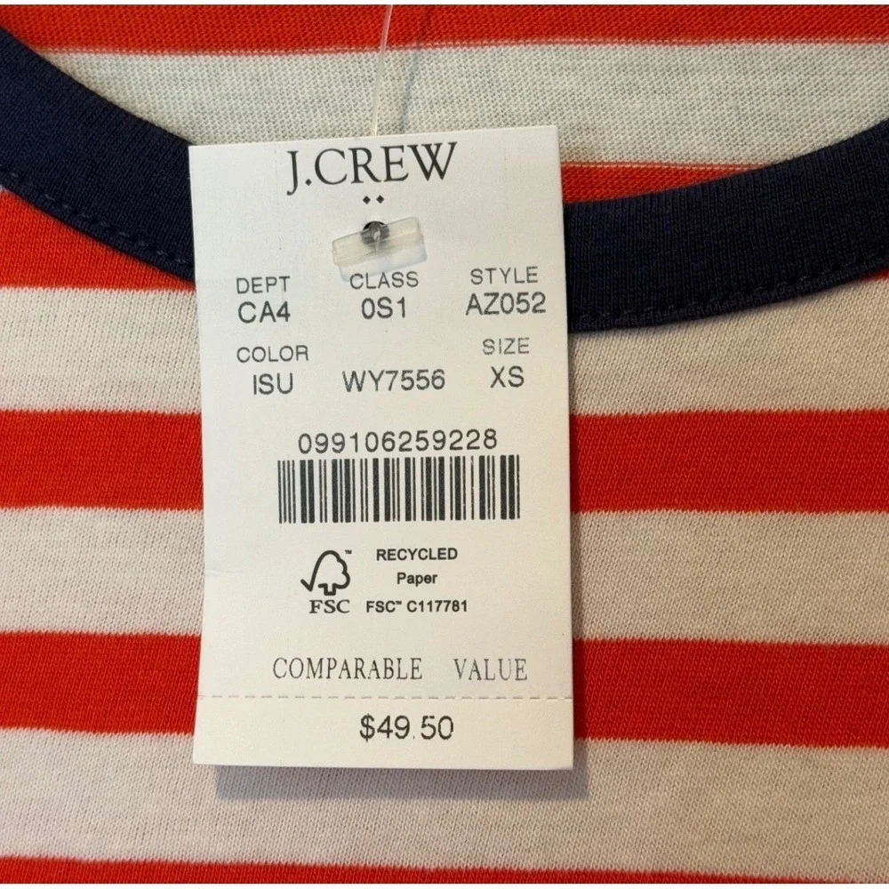 J. Crew Re-Imagined Womens XS Striped T-Shirt Dress Orange White Navy Cotton New